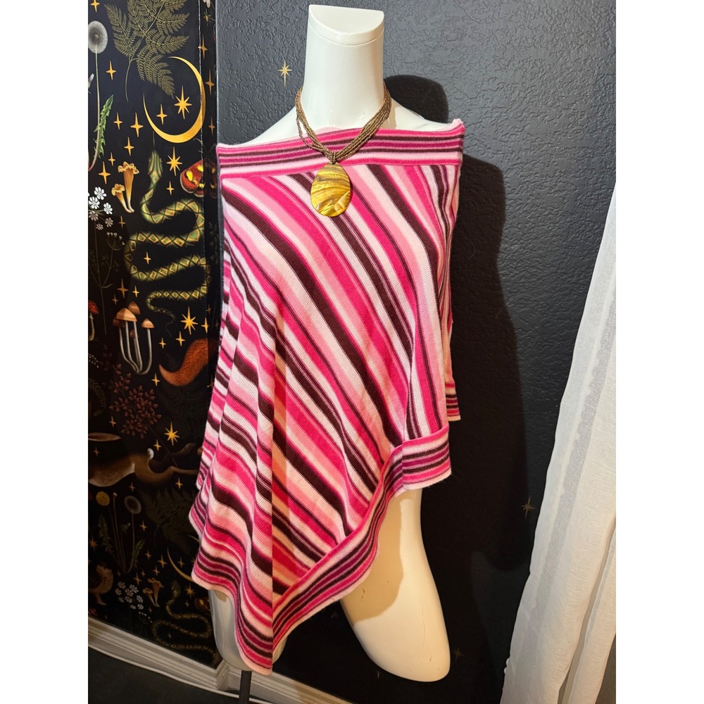 Sweater Project Pink Brown Striped Knit Poncho Asymmetrical One Size Boho Top